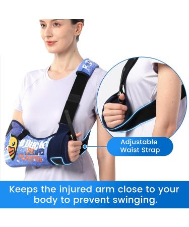 Velpeau Arm Sling with Waist Strap - Comfort Duck Print Support Brace for Shoulder Rotator Cuff & Elbow Injuries | Large Right Hand - Buy Online on GoSupps.com