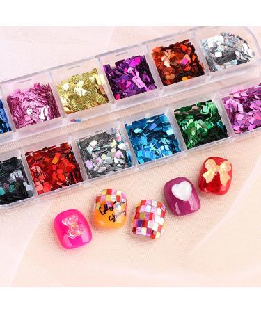 Jmeowio 12 Colors Square Nail Glitter Sequins - 3D Holographic French Tip Nail Art Charms for Women & Girls - Buy Online on GoSupps.com