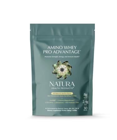 Natura Health Products Amino Whey Pro Advantage™ - Grass-Fed Whey Protein with HMB Creatine L-Glutamine. Clean Ingredients for Muscle Growth Recovery (8 Grams of Protein per Scoop - 30 Servings) Amino Whey 16.4 Ounce