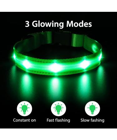 Masbrill LED Dog Collar - Luminous Waterproof Safety Collar with 3 Flashing Lights for Small Medium & Large Dogs (Adjustable 28-40cm/11-15.7in) - Green - Buy Online on GoSupps.com