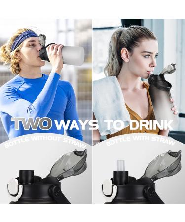 Aohan 2L Sports Water Bottle with Straw & Fruit Container | BPA-Free Leak-Proof Time Marked | Ideal for Fitness & Yoga - Black Gray Gradient - Buy Online on GoSupps.com