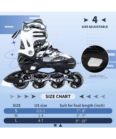 Adjustable Roller Blades Inline Skates for Kids & Adults | Light Up Outdoor Indoor Skates | Black Camo | Size Large (4-7 US) - Buy Online on GoSupps.com