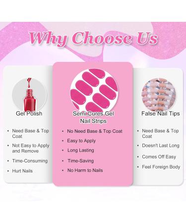 Semi Cured Gel Nail Strips - 16 Pcs Glitter Self-Adhesive Polish Stickers French Manicure Kit - Hot Pink - Buy Online on GoSupps.com