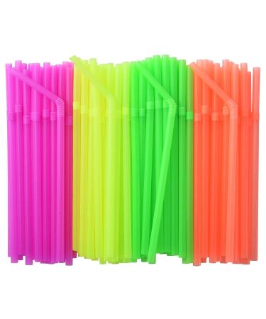 ALINK 500-PCS Neon Colored Flexible Drinking Straws Plastic Disposable Bendy Straws - 7.75