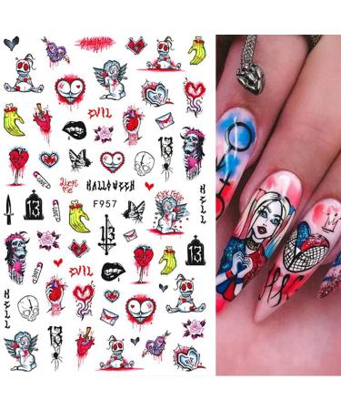 8 Sheets Halloween Nail Art Stickers - 3D Gothic Designs for Women | Skull Snake & Flower Decals | Perfect for Spooky Nail Art - Buy Online on GoSupps.com