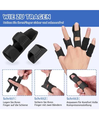 Adjustable Finger Support Brace - 2-Piece Finger Rails & 5-Piece Protection for Sprains Arthritis & Swollen Fingers - Lollanda - Black - Buy Online on GoSupps.com