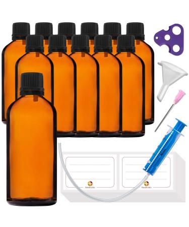 Handsunity 100ml-12Stk dropper insert Small amber glass bottle-pharmacy glass with black drop of dripping Closure from brown las set including 30 aids 100ml-12 pieces black cap