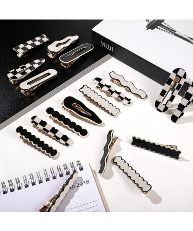 18 Piece Black White Checkerboard Hair Barrettes Set for Women and Girls - Elegant Geometric Hair Clips - Vintage Hair Accessories - Black White Plaid Glitter Hair Pins - Buy Online on GoSupps.com