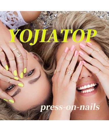 Square Press on Nails - Floral Designs Yellow & Grey Glossy Artificial Nails Fall Collection | 24 Pcs - Perfect for Women - Shop Internationally - Buy Online on GoSupps.com