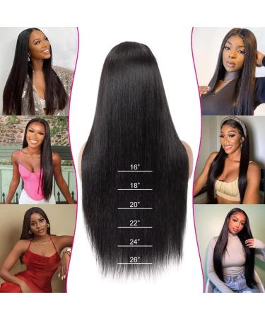 RXY 26 Inch Lace Front Human Hair Wig 180 Density Pre Plucked Straight Closure for Black Women - Natural Black Color - Buy Online on GoSupps.com