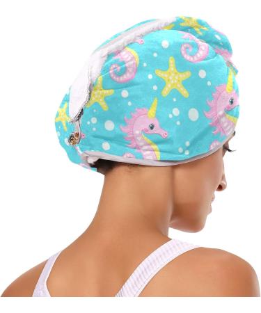 Buy Pink Seahorse Yellow Stars Hair Towel 2 Pack | Super Absorbent Quick Dry Turbans for Women & Girls - Buy Online on GoSupps.com