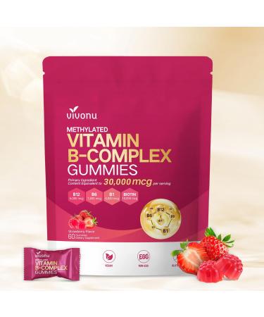 24-in-1 Vitamin B Complex Gummies, with Methylfolate, Methylated Vitamin B12 (6000 mcg), B6 B1, B2, B3, B5,A, C, D, E, Support Energy, Natural Ingredient, Sugar Free, Non GMO 1 Bag / 60 Gummies
