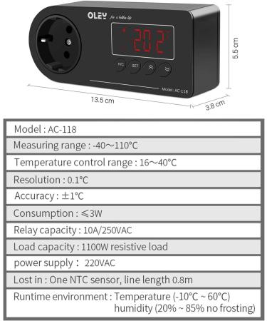 Buy Ayyds Temperature Control Sockets with NTC Sensor - Digital Temperature Controller for Greenhouses Farms & Reptile Terrariums - Buy Online on GoSupps.com