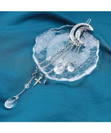 Iaceble Bohemia Rhinestone Tassel Hair Clip Barrette - Silver Half Moon Hairpin for Women and Girls - Buy Online on GoSupps.com