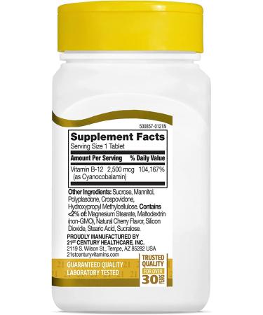 21st Century B-12 2500 mcg Sublingual Tablets - 110 Count for Energy & Vitality - Buy Online on GoSupps.com