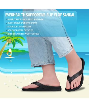 Everhealth Women's Orthotic Flip Flops - Arch Support Sandals for Plantar Fasciitis & Flat Feet - Black (Size 8) - Buy Online on GoSupps.com