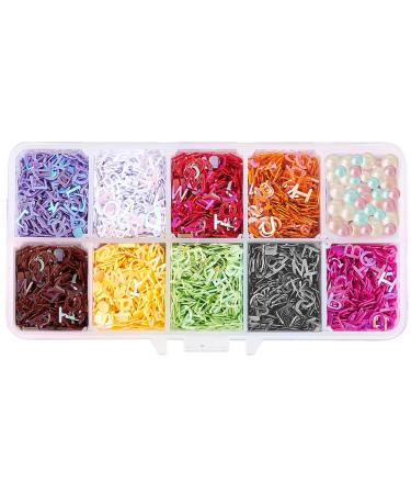 OLYCRAFT 140g Sequins Resin Filler Alphabet Sparkle Resin Charms Flakes ABS Plastic Beads Resin Filling Accessories Nail Glitter Sequins For Nail Art Decorations And Resin Projects Alphabet Sequins