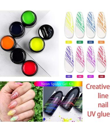  LuukUP 8 Colors Spider Gel - Luminous Spider Nail UV Gel Polish - Nail Art Gel Painting Designs - Neon Line Fluorescent Effect Manicure Halloween Dance Party - Buy Online on GoSupps.com