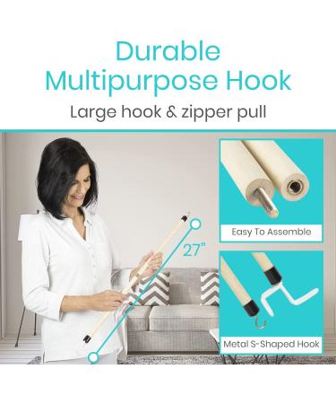 Vive Dressing Stick with Zipper Puller (27 Inch) - Sock Remover Tool for Elderly and Disabled - Mobility Aid for Compression Stockings - Independent Living Helper - Buy Online on GoSupps.com