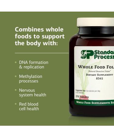 Standard Process Whole Food Folate - Supports Cellular Health & Processes - Includes Vitamin B12 - Supports Vascular Function - Vegetarian Gluten-Free & Non-Dairy - 270 Capsules (45 Servings) - Buy Online on GoSupps.com