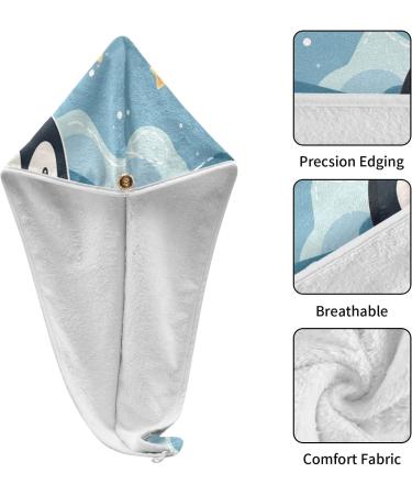 Cute Penguin Stars Hair Towel 2 Pack | Super Absorbent Quick Dry Hair Turbans for Women & Girls - Buy Online on GoSupps.com