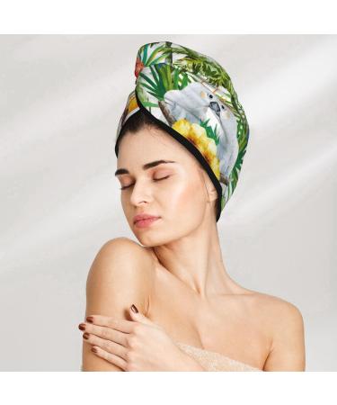 Toucans Parrot Palm Tree Coral Velvet Hair Cap Quick-Dry Towel Wrap for Men & Women | Ideal Travel & Home Use - Buy Online on GoSupps.com