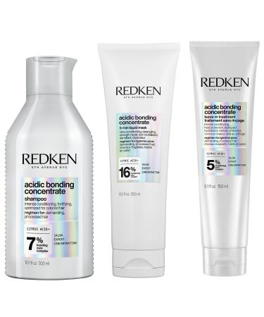 Redken Routine for Damaged Demanding and Colored Hair set of Shampoo Mask and LeaveIn Intensively Restores and Protects against Hair Breakage for Stronger Hair Acidic Bonding Concentrate