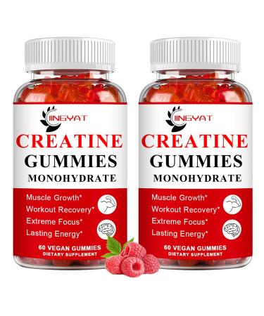 (2 Pack) Creatine Monohydrate Gummies Sugar Free Chewable Creatine for Building Muscle Boost Focus Strength Endurance 5g Creatine Monohydrate Gummy for Men & Women 4X Stronger Than Powder Capsules 60 Count (Pack of 2)