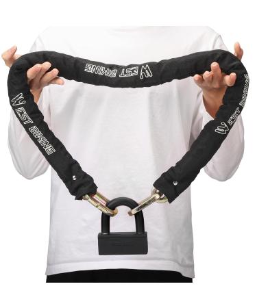 Chimona chain lock bike 12m high safety bike lock 12mm strong motorcycle lock heavy duty anti-theft bike chain lock for e-bike door-safe motorcycle bike lock Black