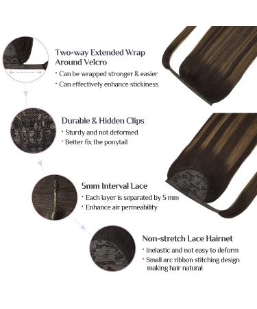 DOORES Balayage Dark Brown to Chestnut Brown Human Hair Ponytail Extension 14 Inch 75g - Clip in Heat Resistant Real Hair Piece - Buy Online on GoSupps.com