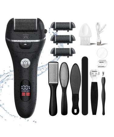 Electric Foot File Callus Remover - IPX7 Waterproof Rechargeable Callus Remover for Feet with 8 in 1 Pedicure Kit Foot Care, 3 Roller Heads, and 2 Speeds Black(pack of 14)