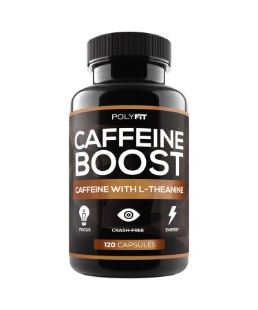 Caffeine Pills with L-Theanine - 120 Capsules - Energy & Focus Supplement - 100mg Caffiene & 200 mg LTheanine Per Serving
