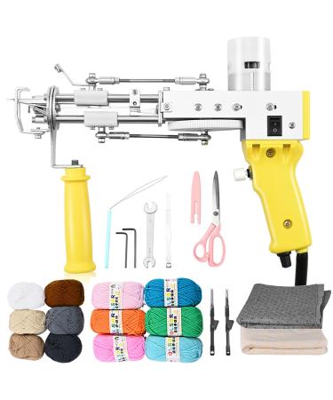 FancyBant Tufting Gun  2 in 1 Rug Gun Cut Pile and Loop Pile Rug Tufting Gun Kit  Handheld Knitting Rug Gun with Yarn Tufting Cloth Backing Cloth Tools Kit (Paisley Yellow)