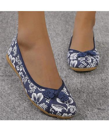 Womens Cotton and Linen Embroidered Floral Wedge Sandals - Blue - Size 8 | 2023 Ethnic Style Cloth Shoes - Buy Online on GoSupps.com
