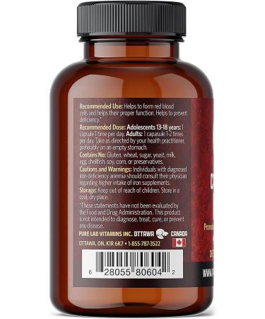 Pure Lab Vitamins Carbonyl Iron 90 Vegan Caps - High Bioavailability with VIT C - Non-Constipating Red Blood Cell Support - Made in Canada - Buy Online on GoSupps.com