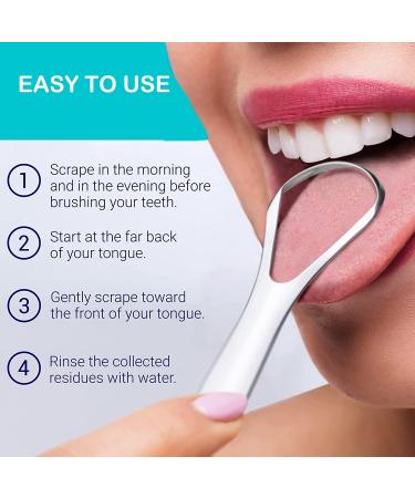 Stainless Steel Tongue Scraper - 2 Pack, BPA Free, Medical Grade Cleaner for Adults & Kids - Fight Bad Breath & Improve Oral Hygiene - Buy Online on GoSupps.com