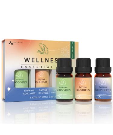 ASAKUKI Wellness Essential Oils Blends Set 3*10ML, Pure Natural Aromatherapy Diffuser Oils - Mood Uplift, Relaxation, Good Rest - for Massage, Candle Soap Making, Room Cleaning, Humidifiers Wellness Set