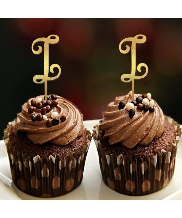 Initial I Cupcake Toppers Single Letter Monogram Name For Wedding Engagement Decorations Romantic Antlers Arrow Flower Rose Personalized 26Letters Bachelorette Gifts 6PCS Style-8