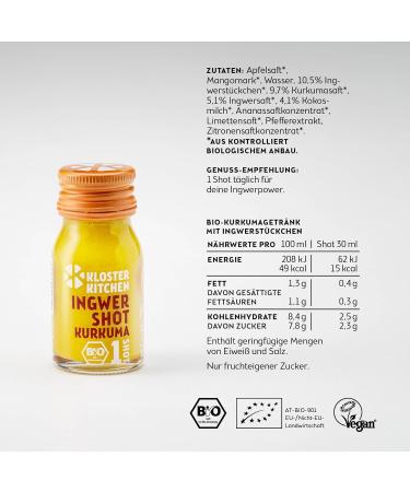 Buy Monastery Kitchen Bio Ingwer Shot Kurkuma 7x30ml - Vegan Ginger Turmeric Drink No Additives Sweet & Sharp - International Shipping - Buy Online on GoSupps.com