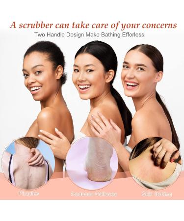 2 Pack Exfoliating Back Scrubber | Double Sided Cloth with Strap | Long Body Scrub Sponge for Deep Clean | Shower Loofah with Handle | Women Men | Pink Khaki Soft Cloth - Buy Online on GoSupps.com