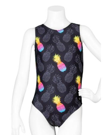 Destira Gymnastic Leotard for Girls, Super Soft, Comfortable, Stretch Tank Style Gymnast Outfit, Matching Scrunchie Included Poppin' Pineapple Child Large (10)