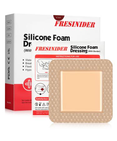 FRESINIDER Silicone Foam Dressing with Adhesive Border Wound Dressing Bandage Silicone Foam Pad Pack of 10 4 x 4 Inches Large Waterproof Bandages Self Adhesive Wound Care and Dressings 4 x 4 10pack
