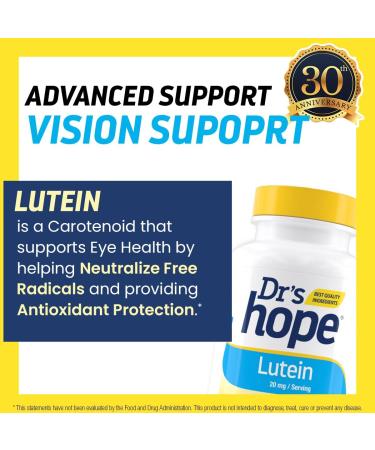 Dr s Hope Lutein 20 mg Eye Care Supplement - Vision Support Macular Wellness & Antioxidant Activity - Non-GMO & Gluten Free - 60 Vegan Capsules - 1 Capsule per Day 2 Month Supply - Buy Online on GoSupps.com