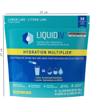 Liquid I.V. Hydration Multiplier Electrolyte Drink Mix Lemon Lime Flavour Naturally Flavoured - 30 x 16 g Stick Packs - 480 Grams - Buy Online on GoSupps.com