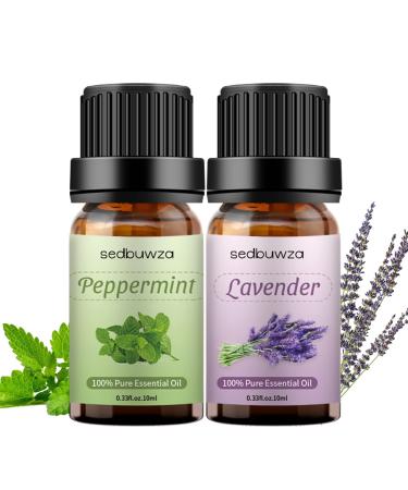 Sedbuwza Lavender Peppermint Essential Oil Set 100% Pure Aromatherapy Gift Oils for Skin Massage Diffuser Aromatherapy Peppermint + Lavender
