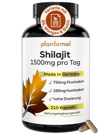 210 Shilajit capsules - 1500mg extract per daily dose 15 000mg Mumijo Shilajit - 50% fluvic acid & 12% humic acid - 105 grams Shilajit extract 10: 1 per can 70 portions - vegan - Plantomol 210 pieces (1 Pack)