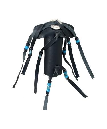 Urban Kevlar Long Genuine Black Leather Beaded Hair Tube With Hair Clip And Studded Hair Wrap