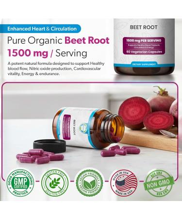 TrueMed Organic Beetroot Capsules 1500mg Beet Root Supplements for Blood Pressure Energy & Circulation Support | Natural Beet Supplement Stamina & Endurance | Non-GMO Vegan 60 Capsules USA Made - Buy Online on GoSupps.com