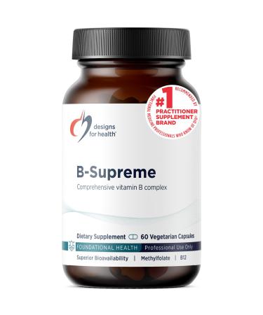 Designs for Health Vitamin B Supreme - B Complex Vitamins for Metabolism Energy Support + Heart Health - Folate Vitamin B12 Niacin Biotin Vitamin B6 + Thiamine B1 Supplement (60 Vegan Capsules) 60 Count (Pack of 1)