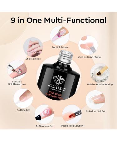 Modelones 9 in 1 Nail Glue & Base Coat Set - Nail Gel Kit for Extensions Thickening & Rhinestones - Cured with UV Lamp - 10ml A2-Gel - Buy Online on GoSupps.com
